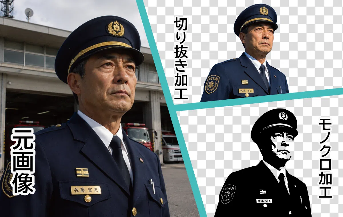 消防士の退職記念品に使用する写真加工