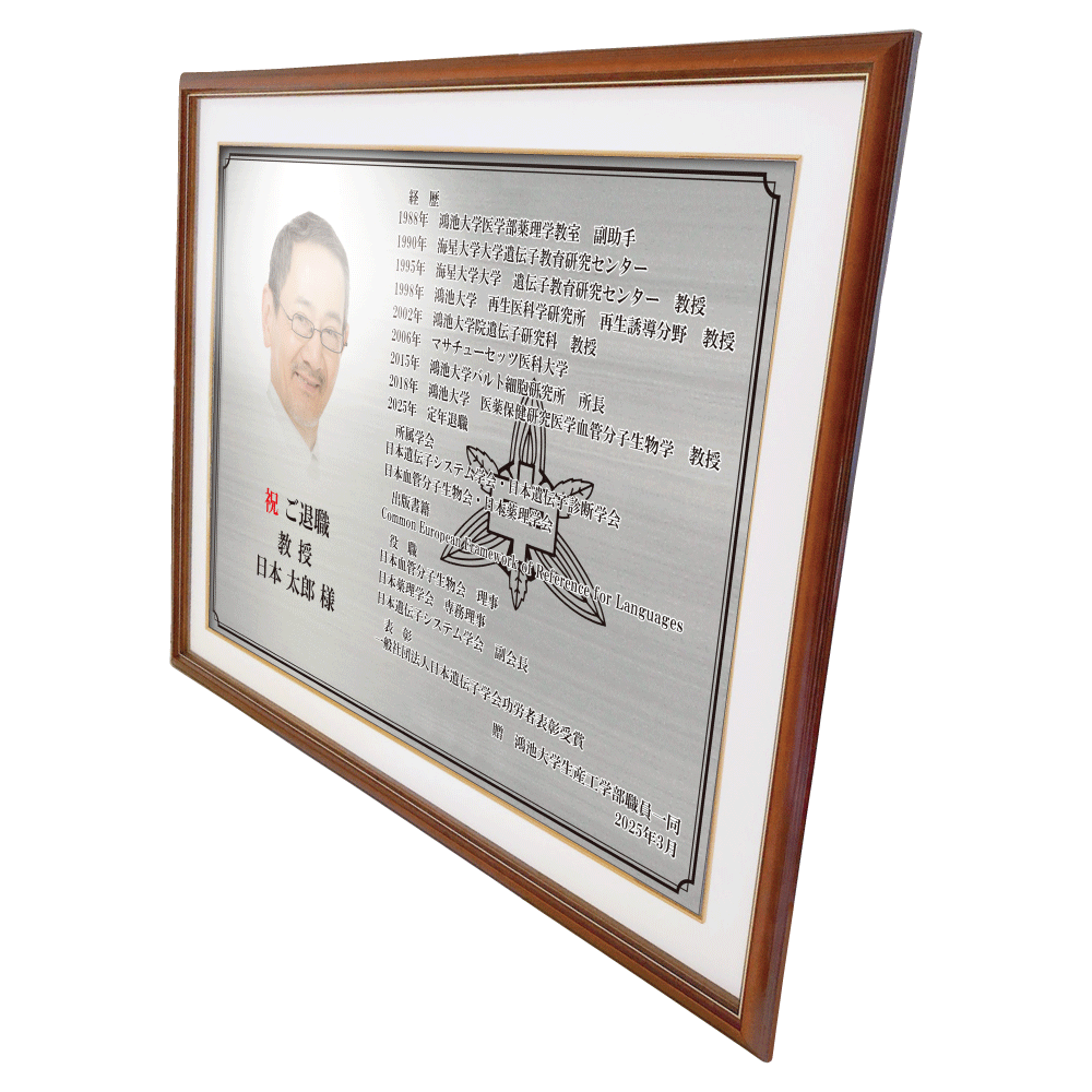 大学教授様向け退官祝いの記念品“栄光のあゆみ”額3号