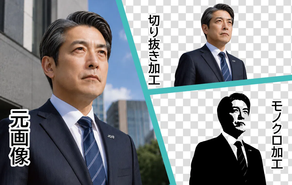 青年経済団体の卒業記念品に使用する写真加工