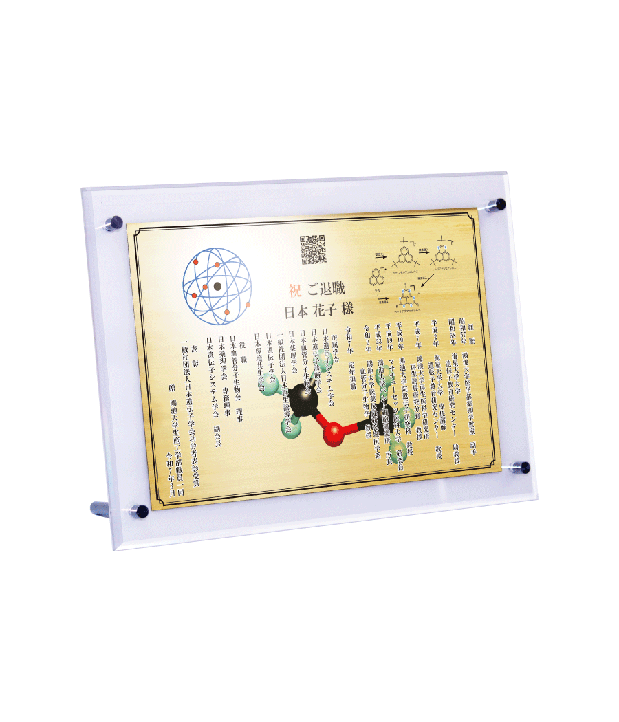 医師・医者・先生様向け退官祝いの記念品“栄光のあゆみ”スタンド２号（ゴールド/ヨコ）