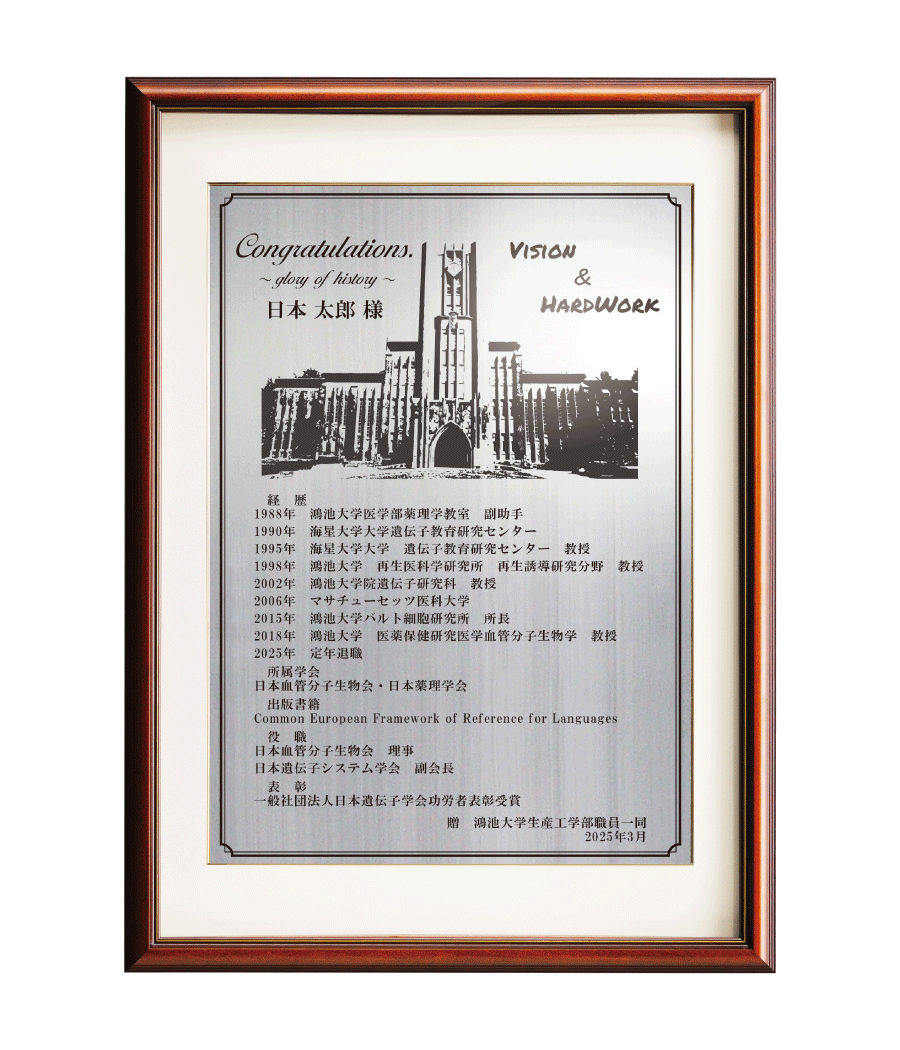 大学教授様向け退官祝いの記念品“栄光のあゆみ”額２号（シルバー/タテ）