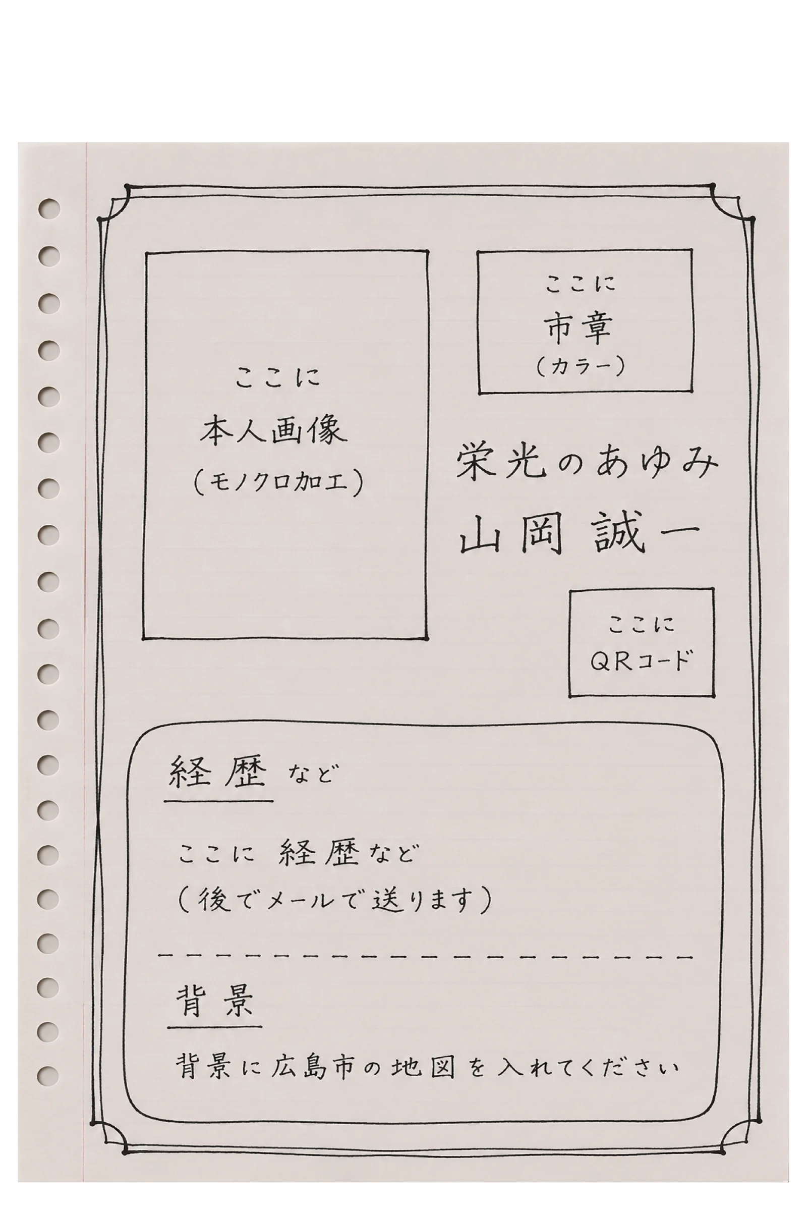 公務員・自治体職員の退職祝いレイアウトを伝える手書き下書き案
