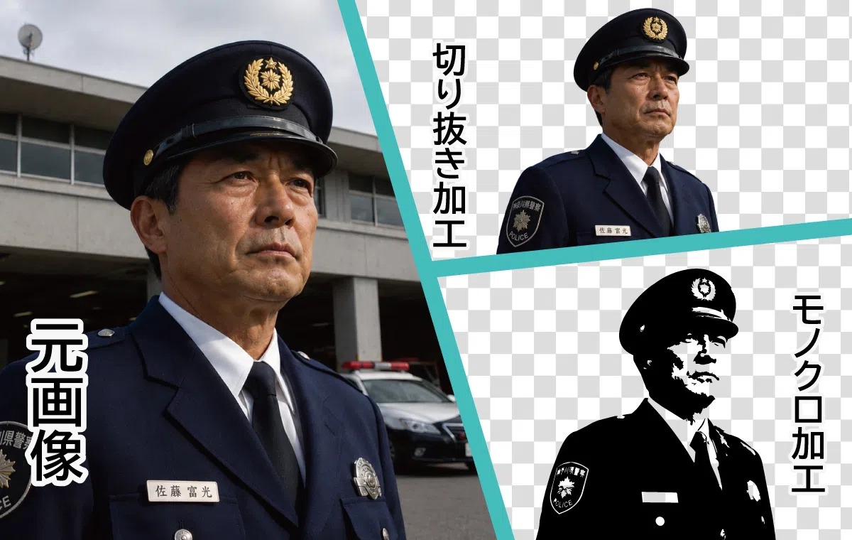 警察官の退職記念品に使用する写真加工