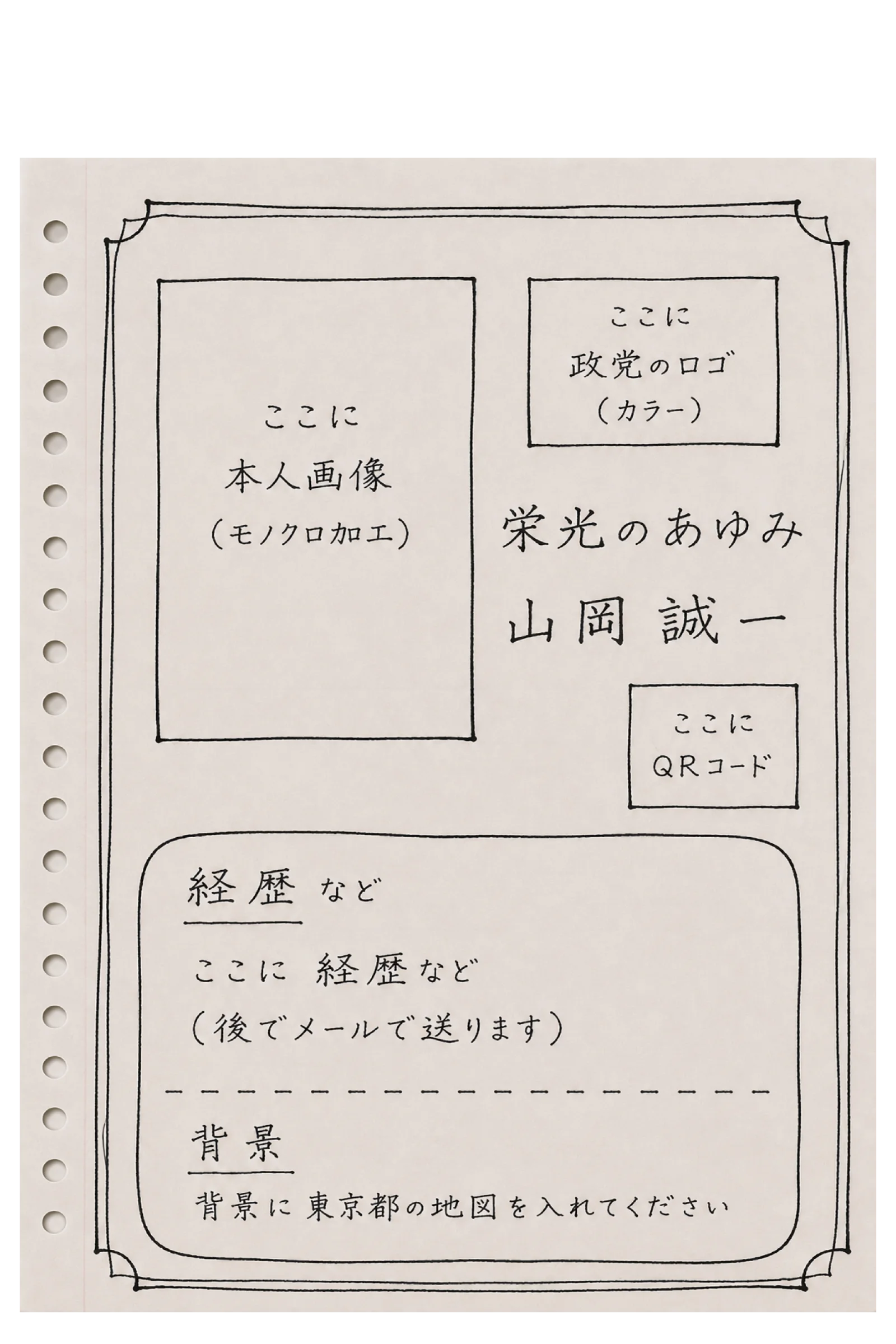 議員・政治家の勇退祝いレイアウトを伝える手書き下書き案