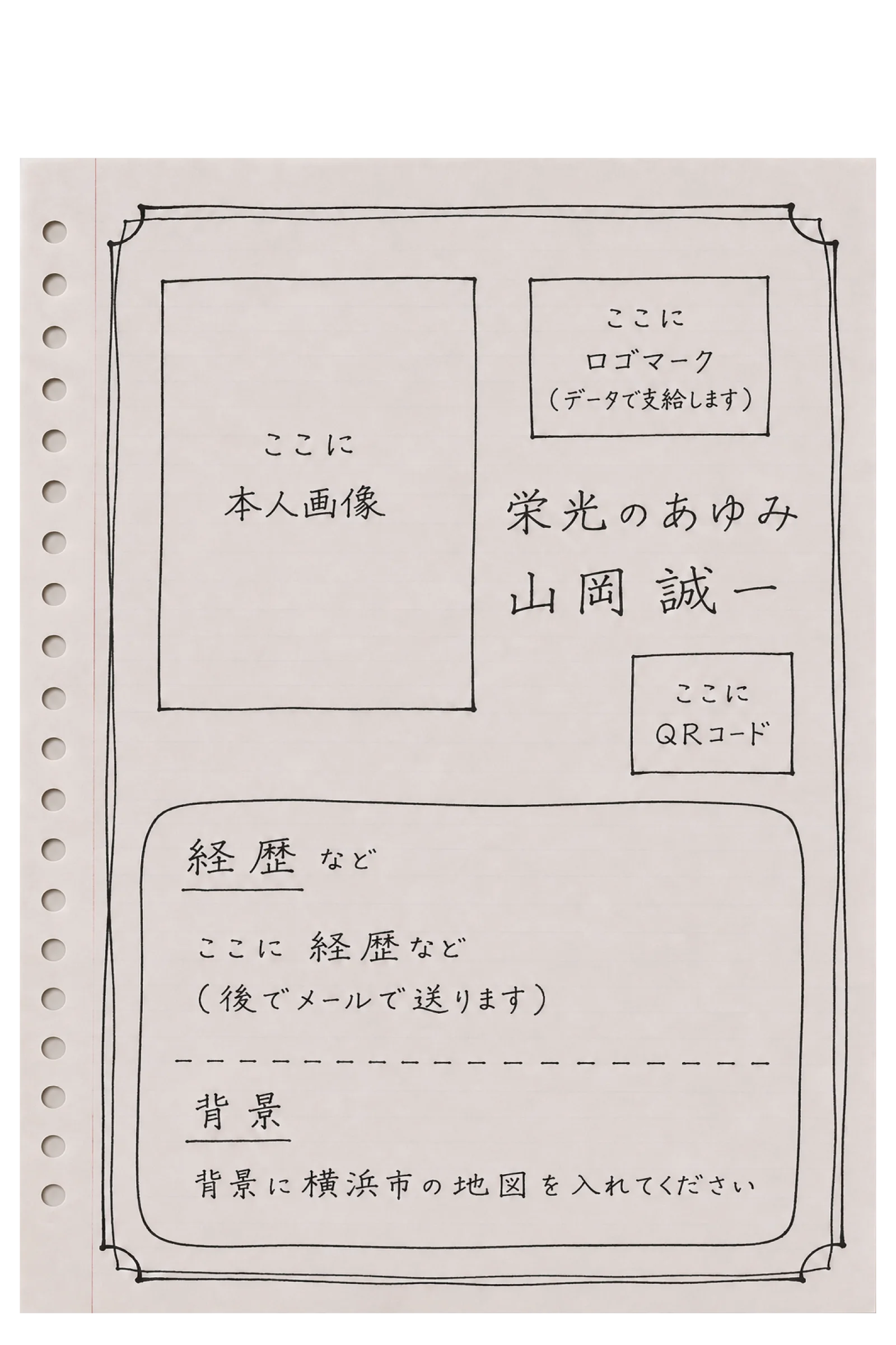 青年経済団体の卒業記念品レイアウトの手書き下書き案